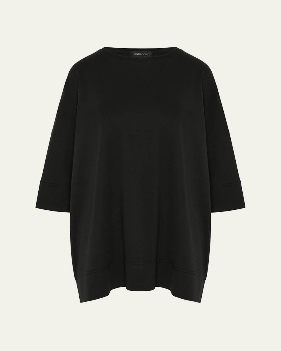 Round-Neck 3/4-Sleeve Top With Hembands (Long Length)